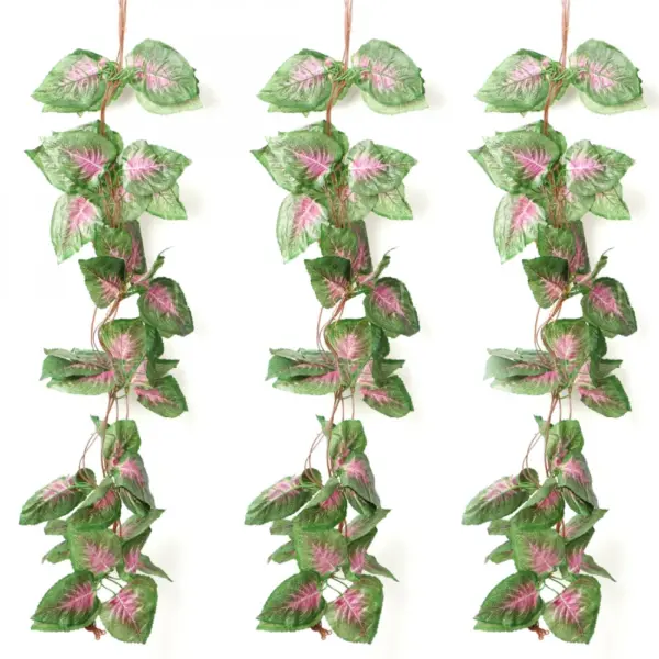 Generic Pack Of 3 Silk Polyester Artificial Shaded Pink Green Leaf Vine Hanging Garland Foliage Flowers Leaf Plants For Wall Decoration (Color: Pink-Green,Length: 15 Feet)