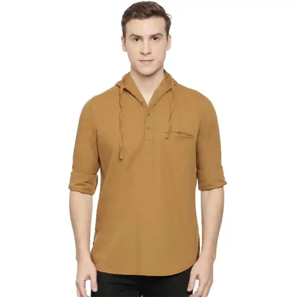 Generic Men's Cotton Casual Short Cross Kurta Shirt (Material: Cotton, (Color:Cream)