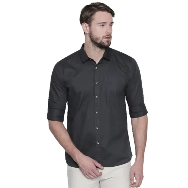 Generic Men's Cotton Slim Fit Casual Shirt (Material: Cotton, (Color:Grey)