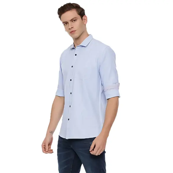 Generic Men's Cotton Slim Fit Casual Shirt (Material: Cotton, (Color:Blue)