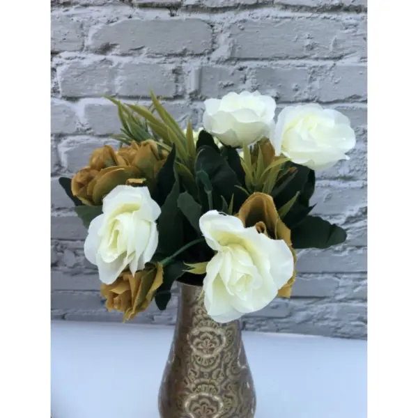Generic Artificial Flowers Bunch Bouquet Of 10 Garden Roses For Home Decoration (Color: Multi, Material: Silk Polyester)