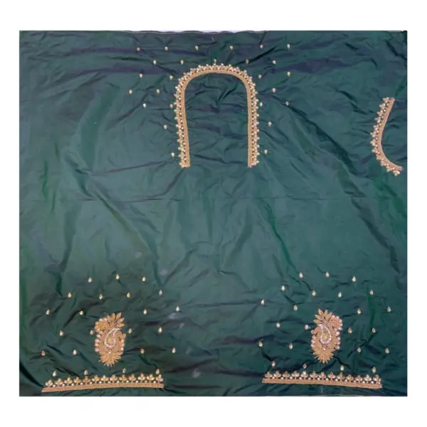 Generic Women's Cotton Silk Embroidered Unstitched Blouse Piece (Dark Green, 80-100 cm)