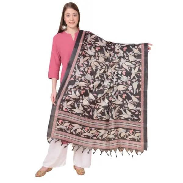 Generic Women's Art Silk Printed Dupatta (Black, Length: 2.25 to 2.50 Mtr)