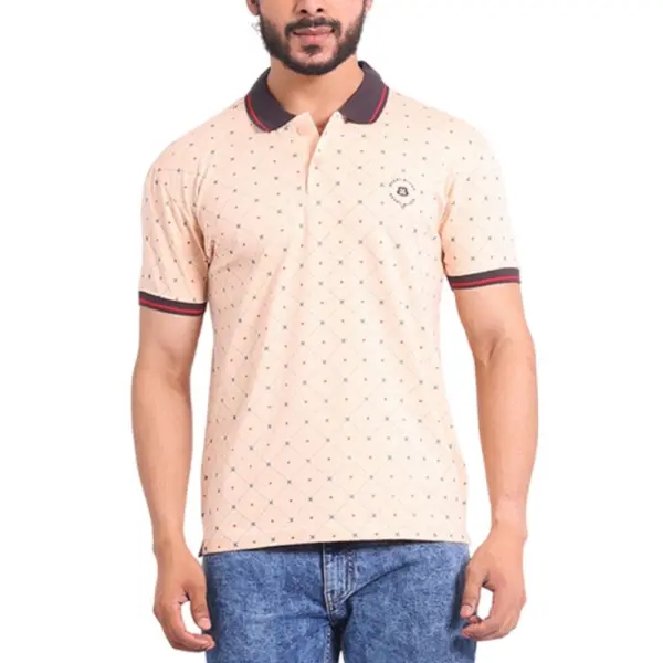 Generic Men's Casual Cotton Printed Polo Neck Half Sleeve T-Shirt (Peach)