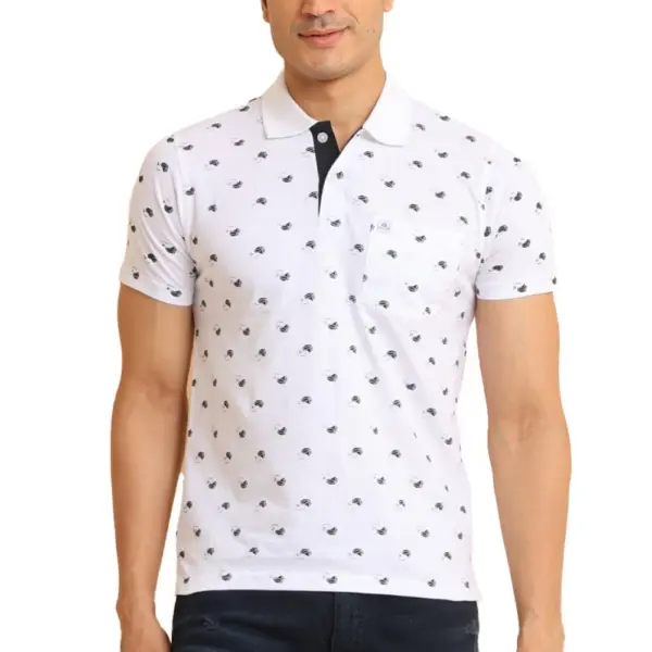 Generic Men's Casual Cotton Printed Polo Neck Half Sleeve T-Shirt (White)