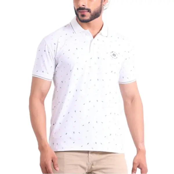 Generic Men's Casual Cotton Printed Polo Neck Half Sleeve T-Shirt (White)