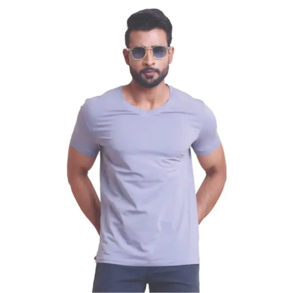 Generic Men's Casual Cotton Solid Half Sleeve V Neck T-Shirt (Purple)