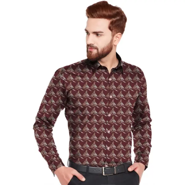 Generic Men's Casual Viscose Rayon Printed Full Sleeve Collar Shirt (Maroon)