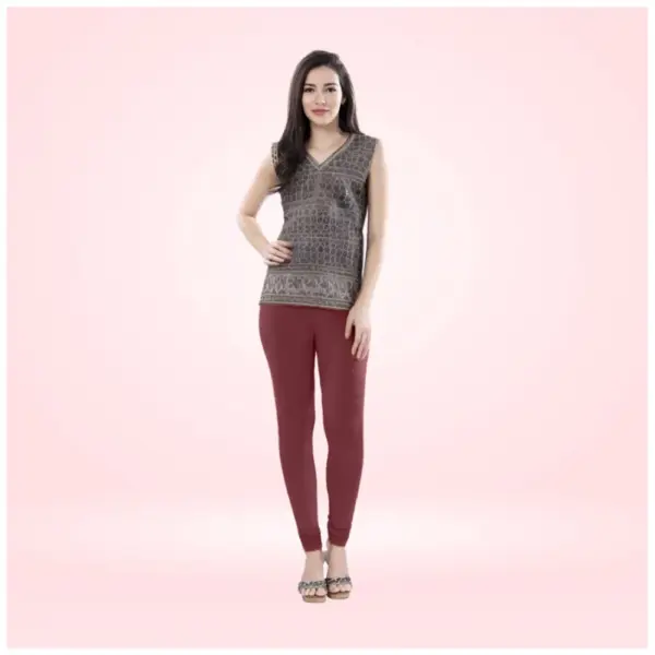 Generic Women's Cotton Blended Solid Churidar leggings (Maroon)