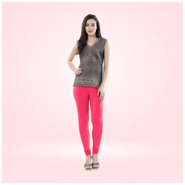 Generic Women's Cotton Blended Solid Churidar leggings (Pink)