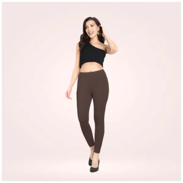 Generic Women's Cotton Blended Solid Ankle legging (Brown)
