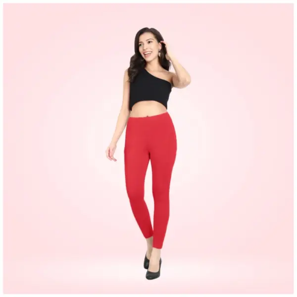 Generic Women's Cotton Blended Solid Ankle legging (Red)