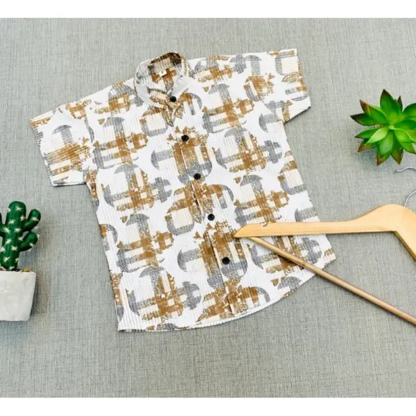 Generic Boy's Cotton Blend Printed Short Sleeve Shirt (MultiColor)