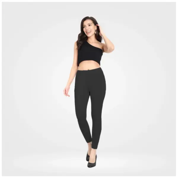 Generic Women's Cotton Blended Solid Ankle legging (Black)