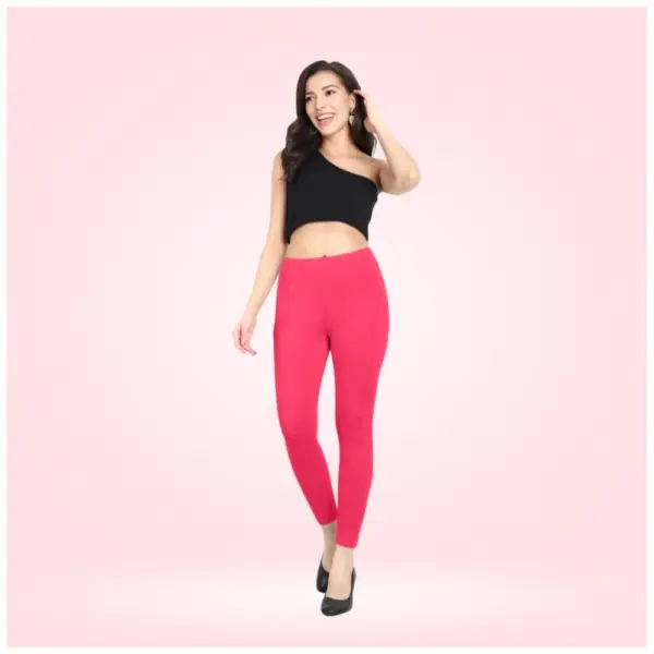 Generic Women's Cotton Blended Solid Ankle legging (Pink)
