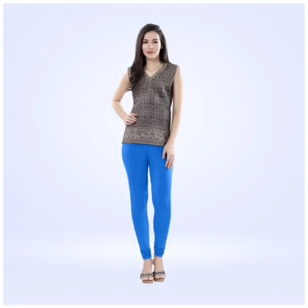 Generic Women's Cotton Blended Solid Churidar leggings (Blue)