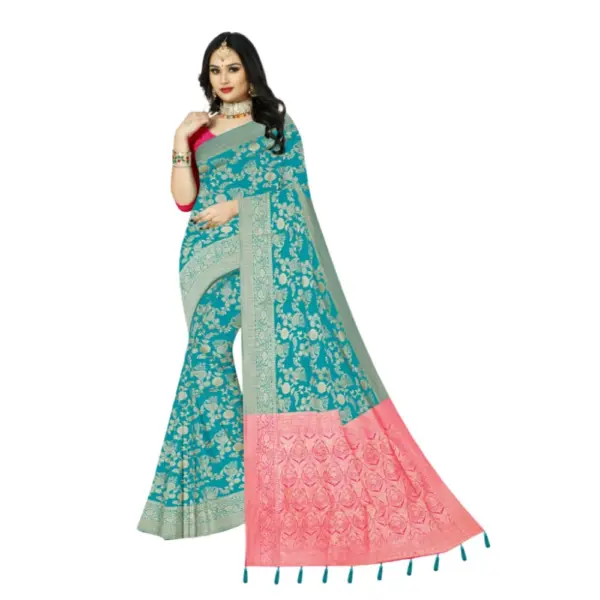 Generic Women's Banarasi Printed Saree With Unstitched Blouse 5.5Mtr (Rama)