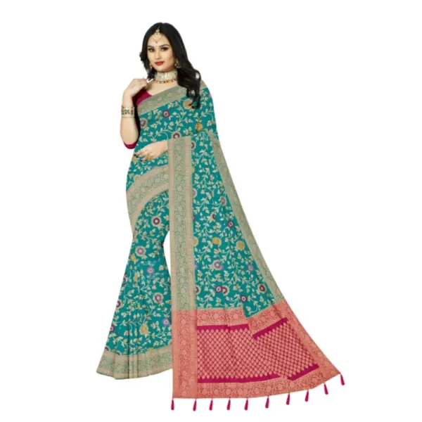 Generic Women's Banarasi Printed Saree With Unstitched Blouse 5.5Mtr (Rama)