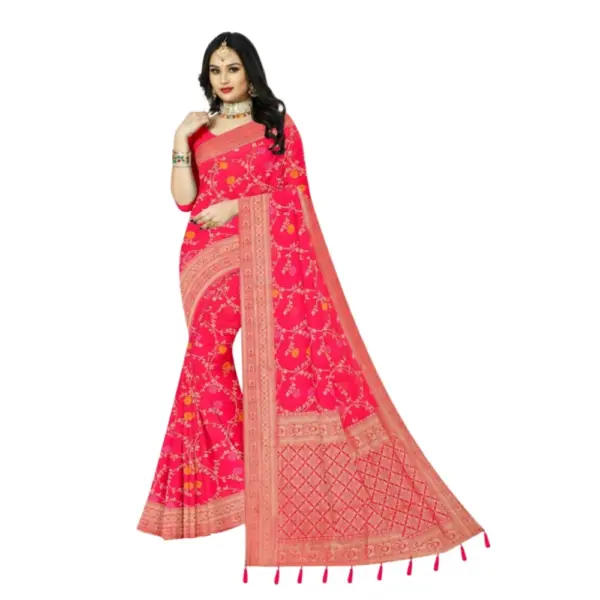 Generic Women's Banarasi Printed Saree With Unstitched Blouse 5.5Mtr (Rani)