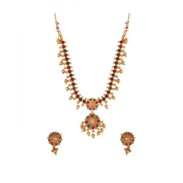 Generic Women's Elegent Brass Kempu Chain Jewellery Set (Multi Color, Free Size)