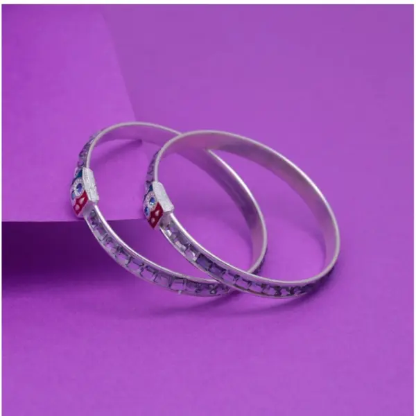 Generic Silver Color 1 Pair Of Oxidised Kids Bangles Size: 1.6