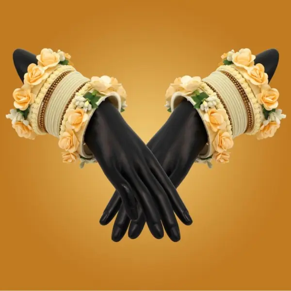 Generic Women's Off White Color Floral Bangles Set: 2.4