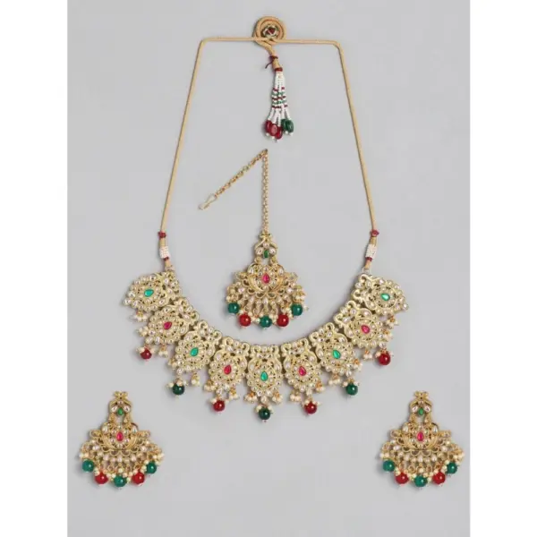 Generic Women's Rose Gold Plated Alloy Necklace & Earings Set (Light Green)