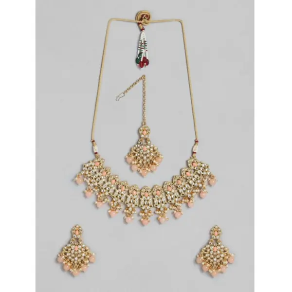 Generic Women's Rose Gold Plated Alloy Necklace & Earings Set (Pink)
