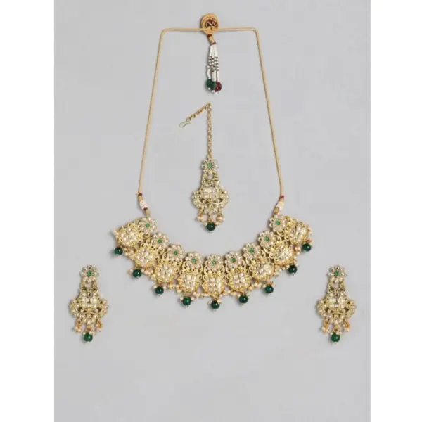 Generic Women's Rose Gold Plated Alloy Necklace & Earings Set (Green)