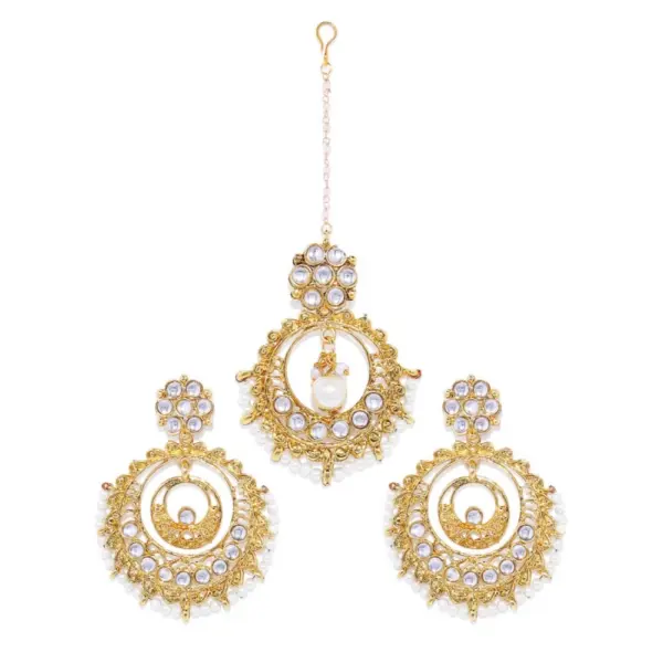 Generic Women's Rose Gold Plated Alloy Kundan Earrings & Mangtikka (White)