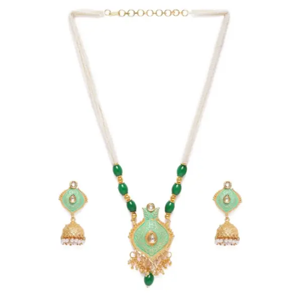 Generic Women's Rose Gold Plated Alloy Necklace & Earings Set (Green)