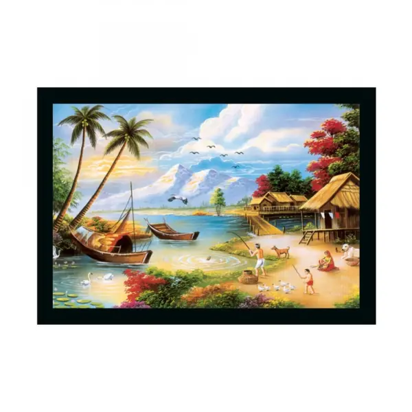Generic Natural Scenery Painting with Synthetic Photo Frame (Multicolor)