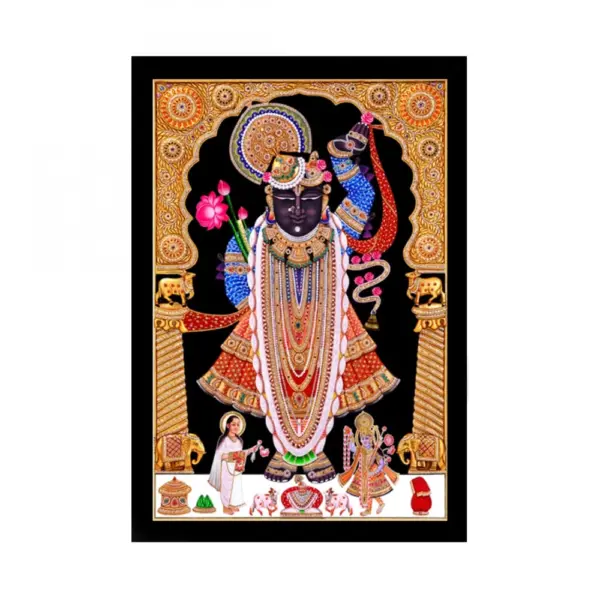 Generic Shrinathji Painting with Synthetic Photo Frame (Multicolor)